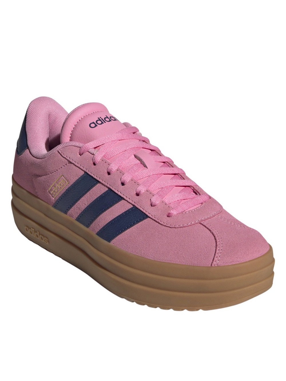 adidas Women's Pink Suede Platform Sneaker with Navy Stripes